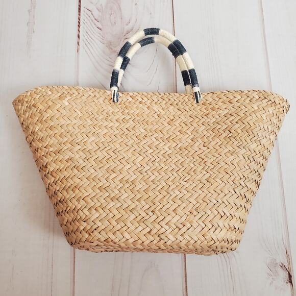 Gap Straw Pom Pom Basket Bag Tan Multi - Picture 12 of 15